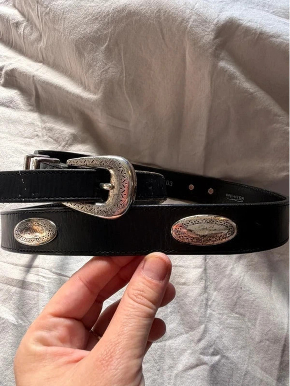 Brighton Men’s Western Silver ornamental taper Belt size 38